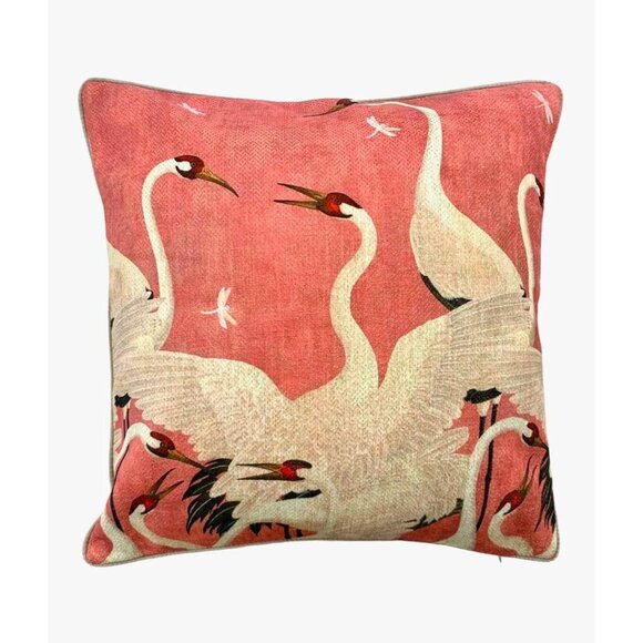 NEW Pillow Crane Egret Oriental Whimsical Style Chinoiserie Colorful Decor